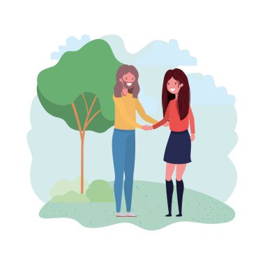 Ağaçları ve bitkileri olan genç bir çift.