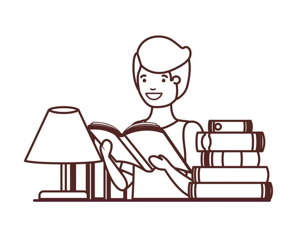 Silueta del estudiante con libro de lectura en las manos — Vector de stock