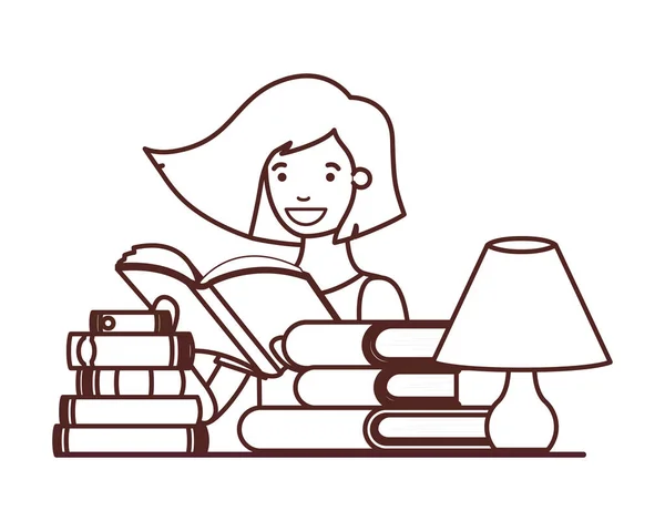 Sziluettje tanuló lány olvasási könyv a kezében — Stock Vector