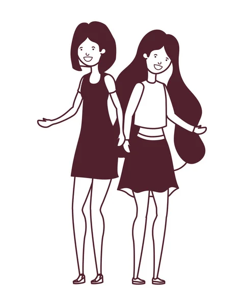 Silhouette de jeunes femmes en fond blanc — Image vectorielle