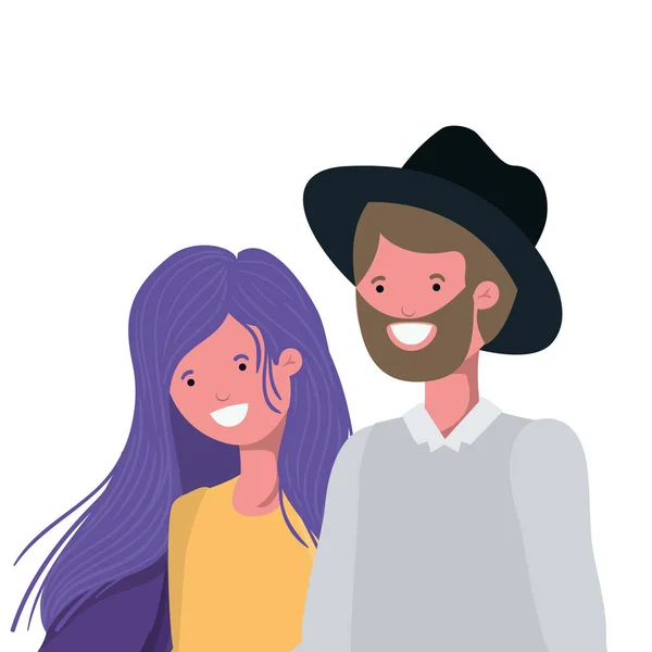 Jovem casal em fundo branco avatar personagem —  Vetores de Stock