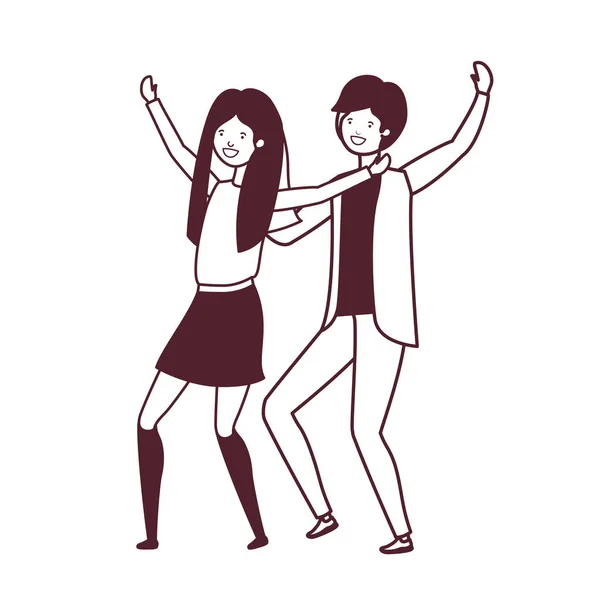Silhueta de jovem casal dançando em fundo branco —  Vetores de Stock