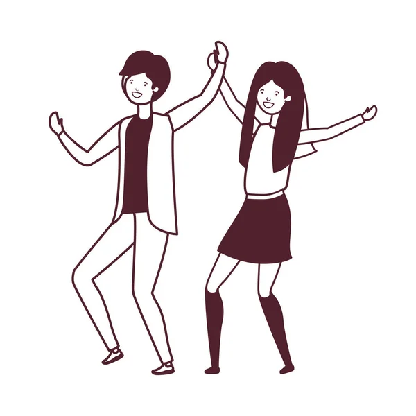 Σιλουέτα του νεαρού ζευγαριού που χορεύει σε λευκό φόντο — Διανυσματικό Αρχείο