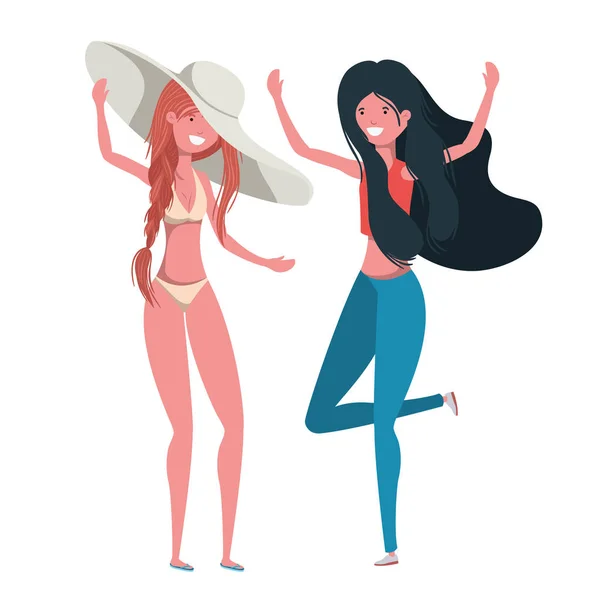 Bailando mujeres en fondo blanco — Vector de stock