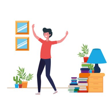 oturma odası karakteri genç adam dans