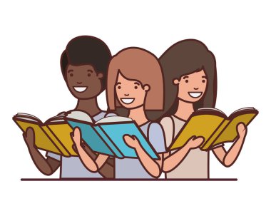 elinde kitap okuma ile öğrenci grubu