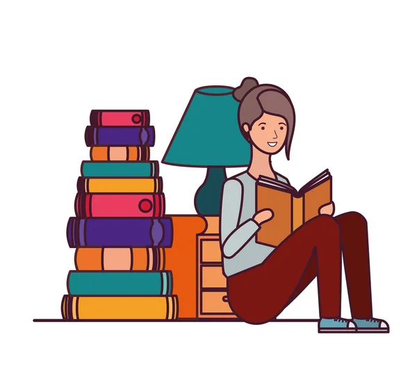 Donna con libro in mano in salotto — Vettoriale Stock