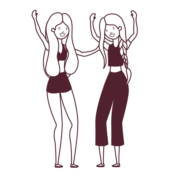 Silueta de mujeres bailando en fondo blanco — Vector de stock