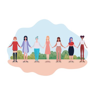 manzara arka planda ayakta genç kadınlar