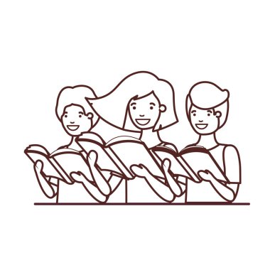 elinde kitap okuma ile öğrenci grubu