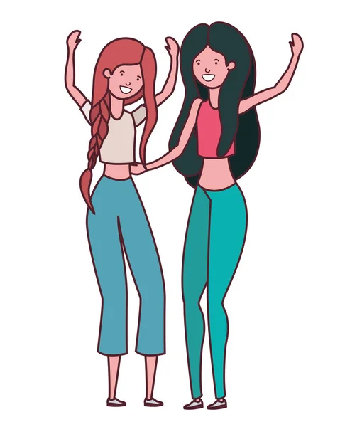 Mujeres jóvenes en el carácter avatar fondo blanco — Vector de stock