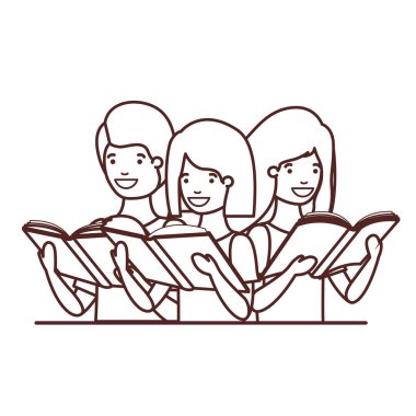 elinde kitap okuma ile öğrenci grubu