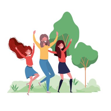 ağaçlar ve bitkiler ile peyzaj dans insanların grup