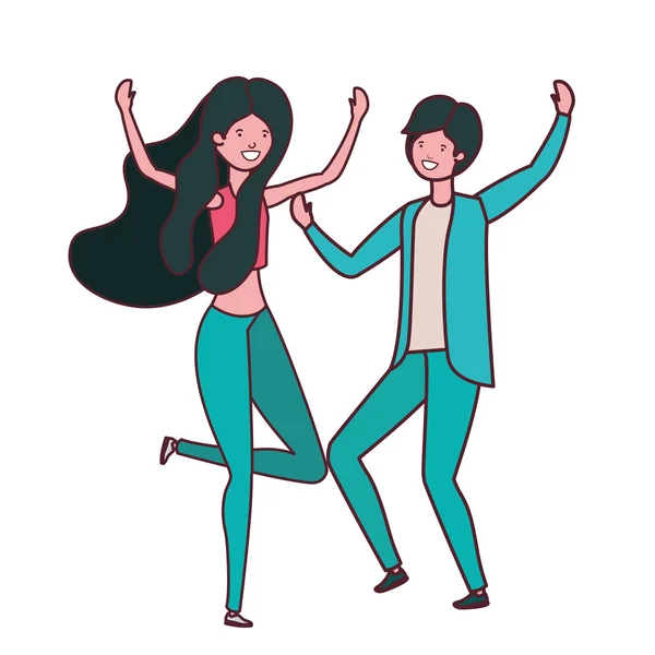 Beyaz arka planda dans eden genç çift — Stok Vektör