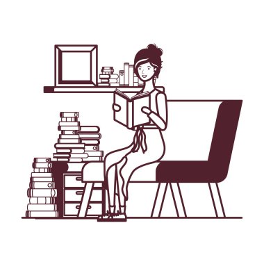 oturma odasında elinde kitap ile kadın silueti