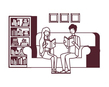 oturma odasında elinde kitap ile çift siluet