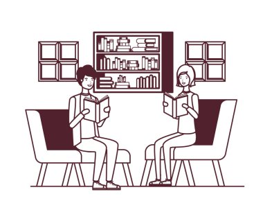 oturma odasında elinde kitap ile çift siluet