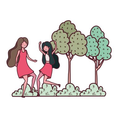 ağaçlar ve bitkiler ile peyzaj dans kadınlar