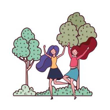 ağaçlar ve bitkiler ile peyzaj dans kadınlar