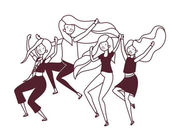 Silhueta de mulheres dançantes em fundo branco — Vetor de Stock