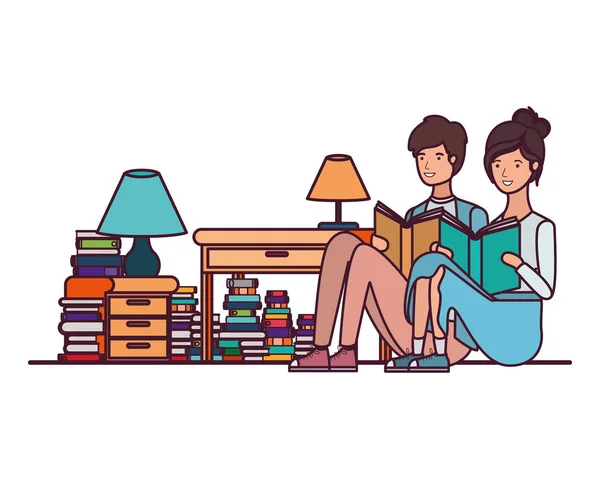 Couple avec livre dans les mains dans le salon — Image vectorielle