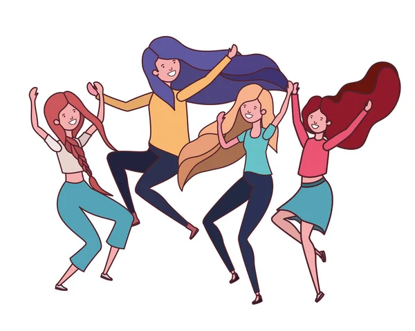 Bailando mujeres en fondo blanco — Vector de stock