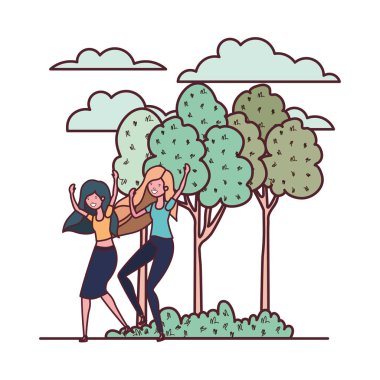 ağaçlar ve bitkiler ile peyzaj dans kadınlar