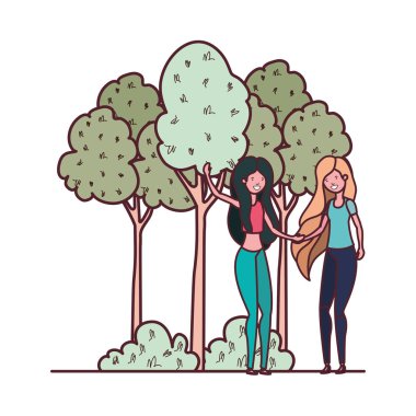 ağaçlar ve bitkiler ile peyzaj dans kadınlar