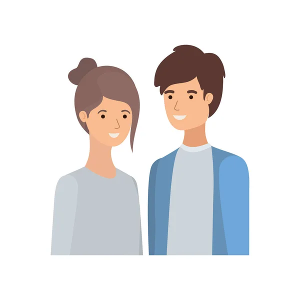 Jovem casal em fundo branco avatar personagem — Vetor de Stock
