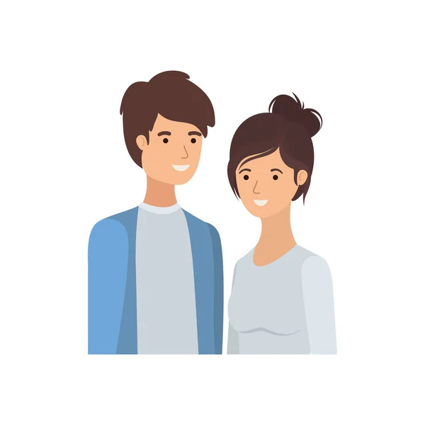 Giovane coppia in sfondo bianco avatar personaggio — Vettoriale Stock