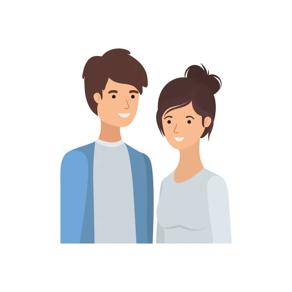 Jovem casal em fundo branco avatar personagem — Vetor de Stock