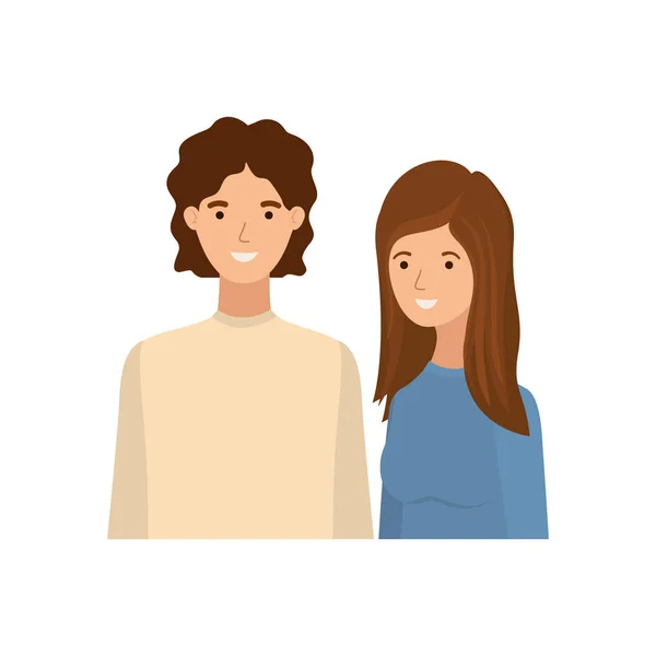 Jeune couple en fond blanc personnage avatar — Image vectorielle