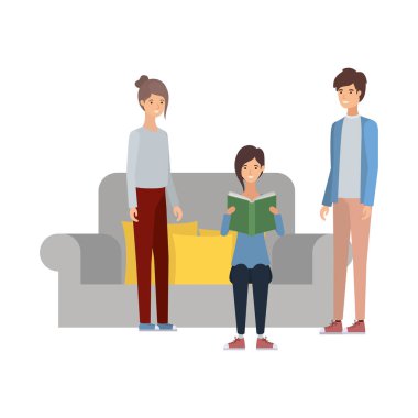 elinde kitap ile sandalyede oturan bir grup insan