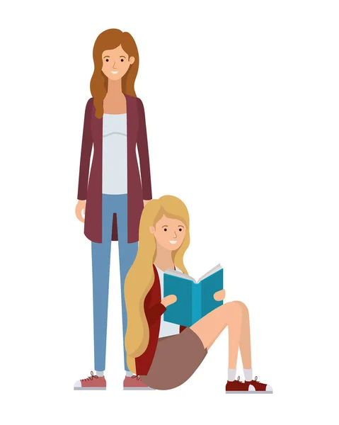 Mujeres sentadas con el libro en las manos — Vector de stock