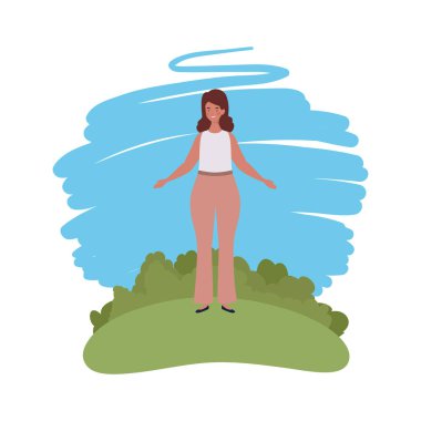 manzara arka plan ile ayakta genç kadın