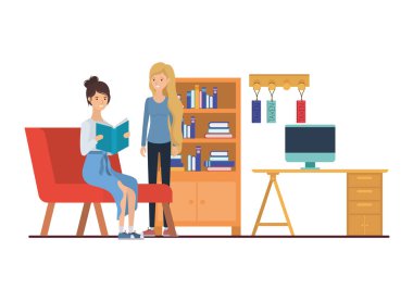 beyaz arka plan ile iş ofisinde oturan kadınlar