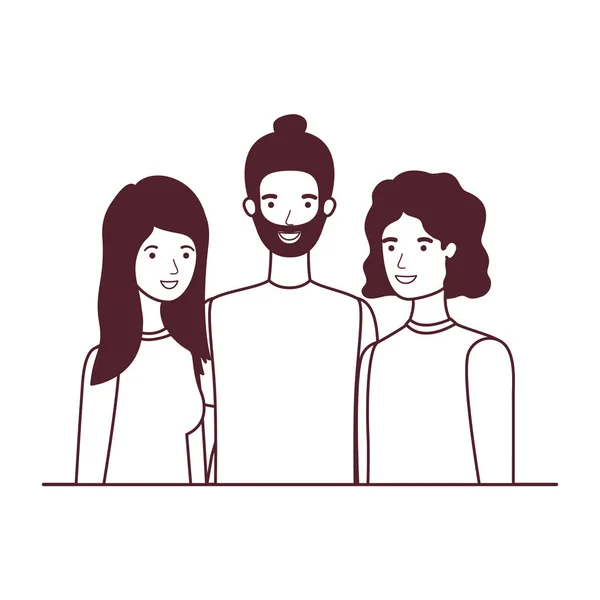 Silhouette de groupe de personnes en fond blanc — Image vectorielle