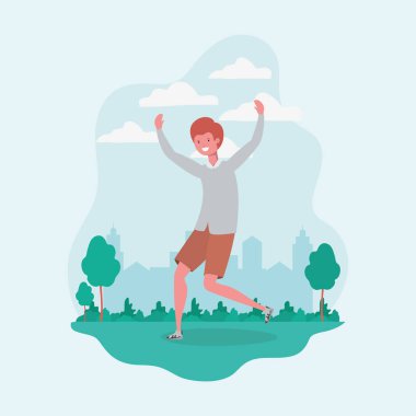 park karakteri kutlayan genç adam atlama