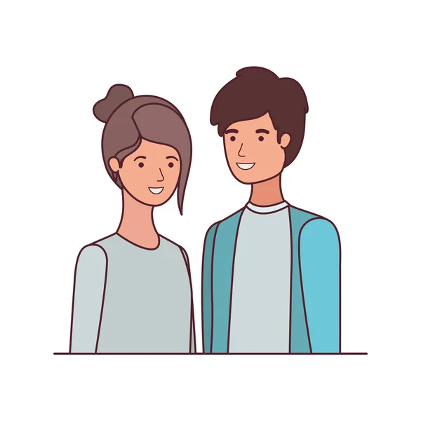 Joven pareja en blanco fondo avatar carácter — Vector de stock