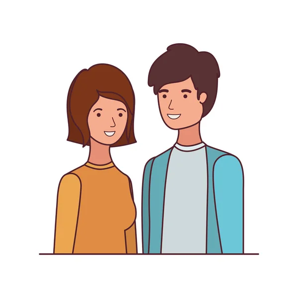 Jovem casal em fundo branco avatar personagem — Vetor de Stock