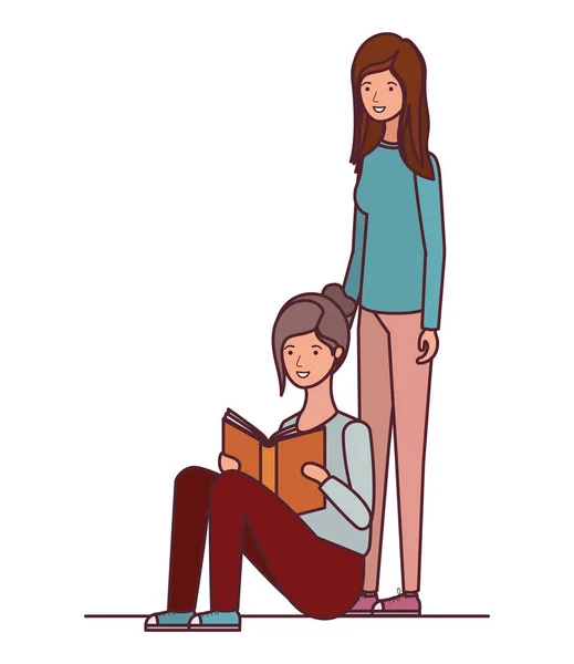 Mujeres sentadas con el libro en las manos — Vector de stock