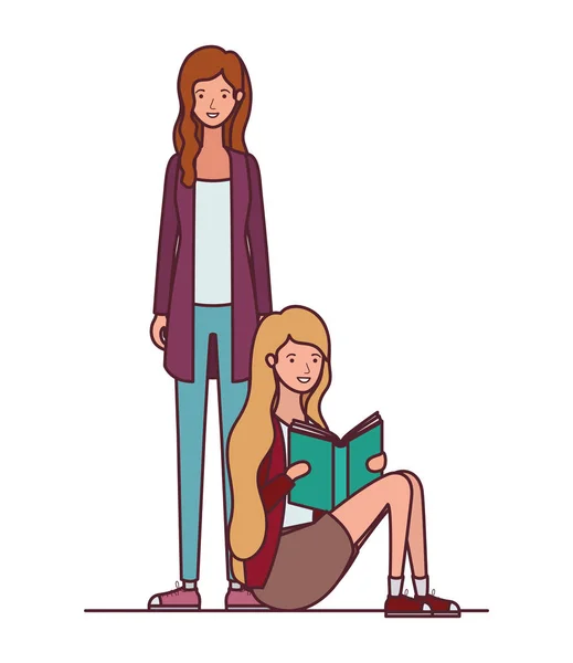 Mujeres sentadas con el libro en las manos — Vector de stock