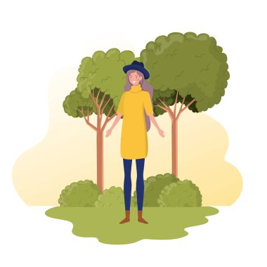 manzara arka plan ile ayakta genç kadın