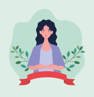 çerçeve kurdele ve yapraklı genç kadın