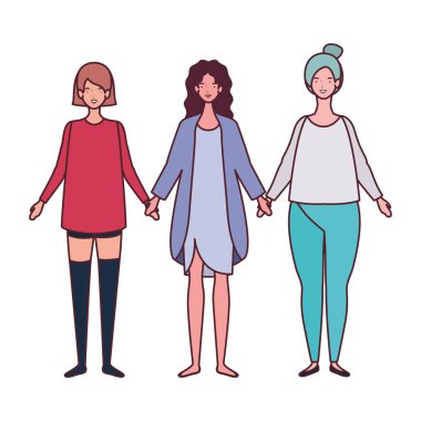 Beyaz arka planda ayakta genç kadınlar