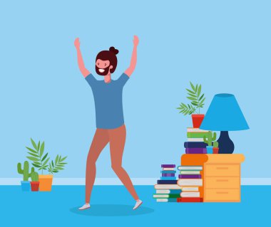 oturma odasında atlama sakallı genç adam