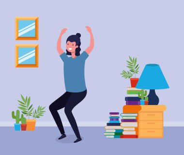 oturma odasında atlayan genç adam