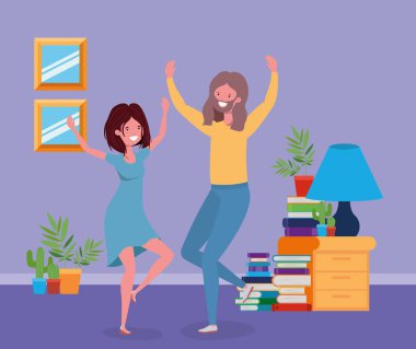 oturma odasında dans genç çift