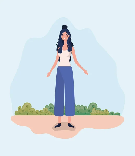 Young woman standing in the camp — Stock Vector