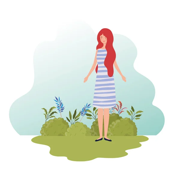 Jeune femme debout avec fond de paysage — Image vectorielle